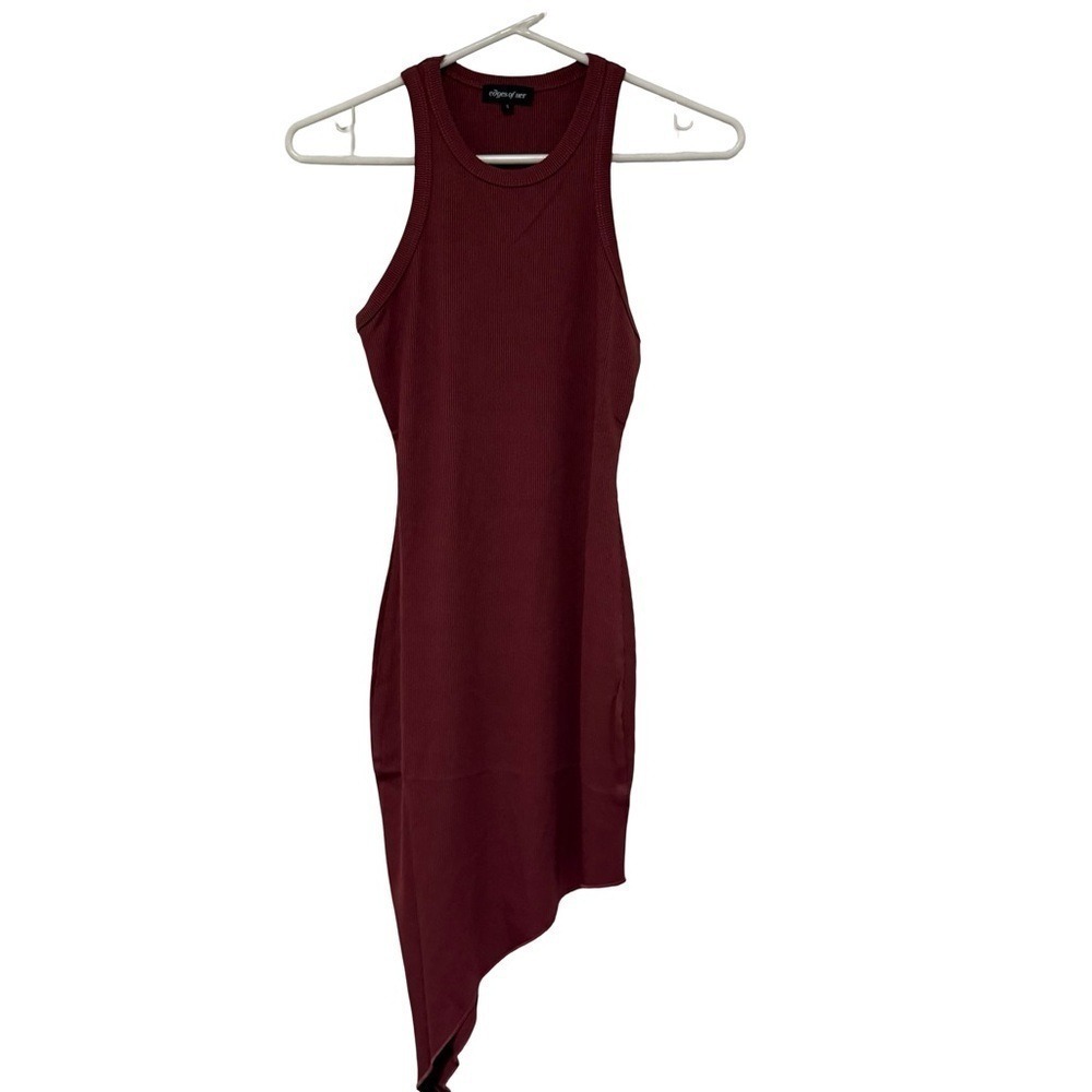 Ribbed Asymmetrical Tank Midi Dress Red Small - Picture 4 of 4